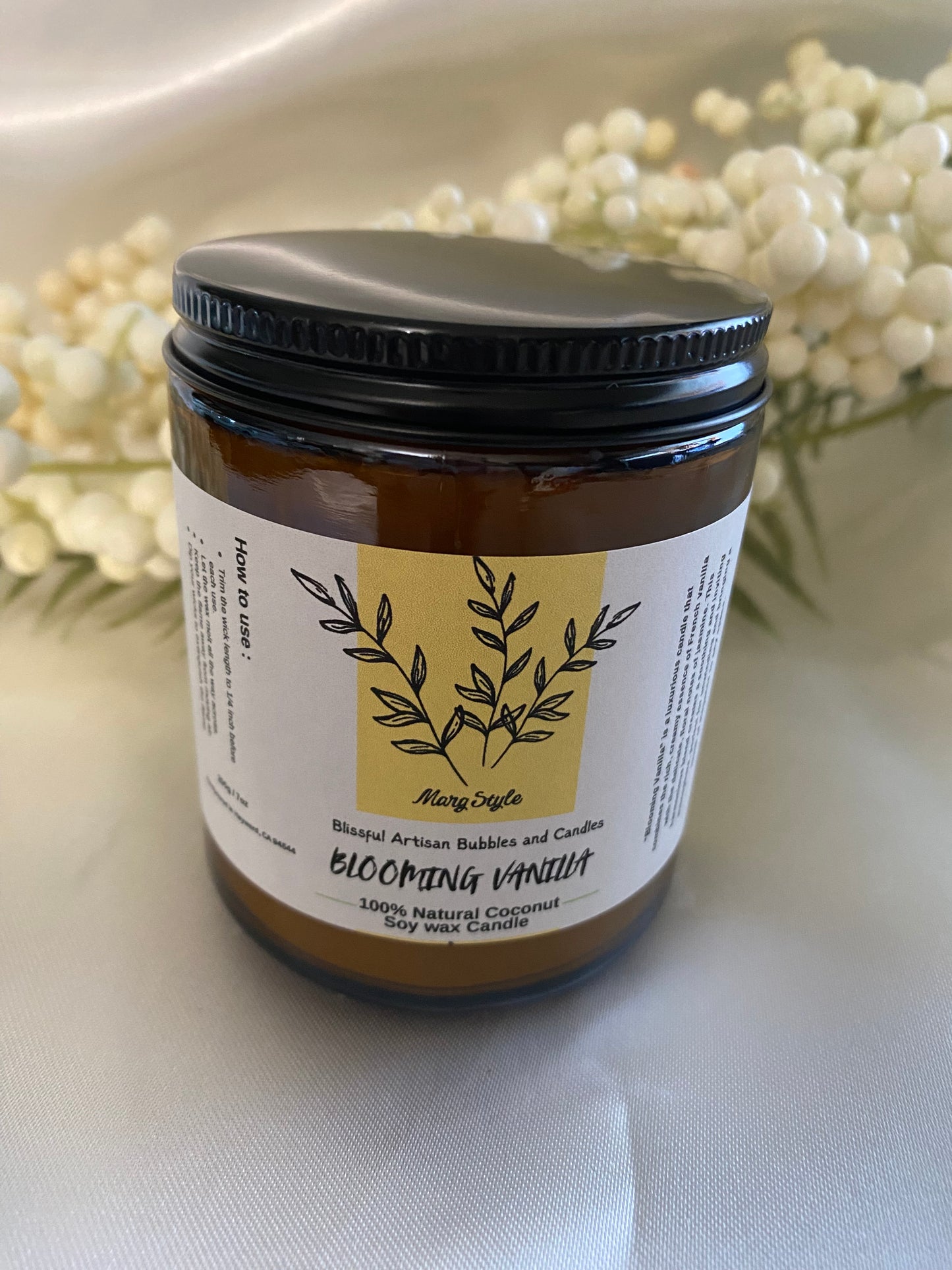 Blooming Vanilla 100% Natural Coconut Soy Wax Candle