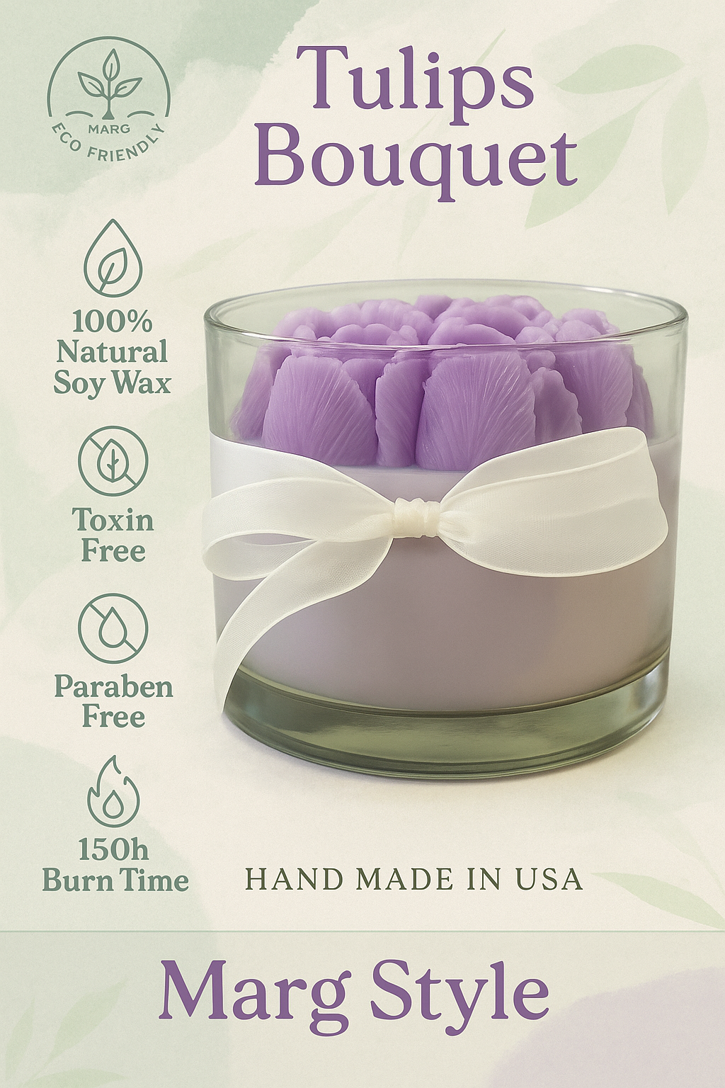 Tulips Candle Bouquet 650grams of 100% Natural Soy Wax