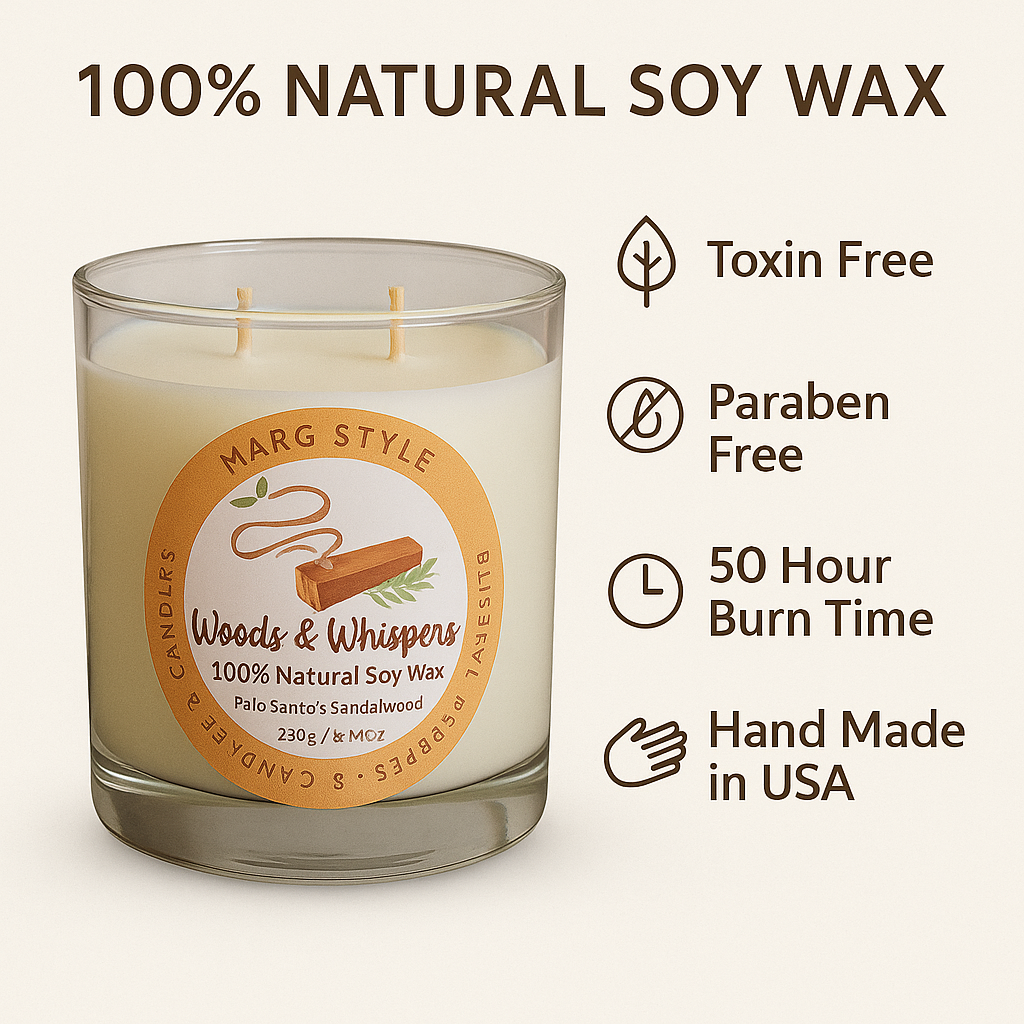 100% Natural Soy Wax Candle Woods & Whispers 8.11oz