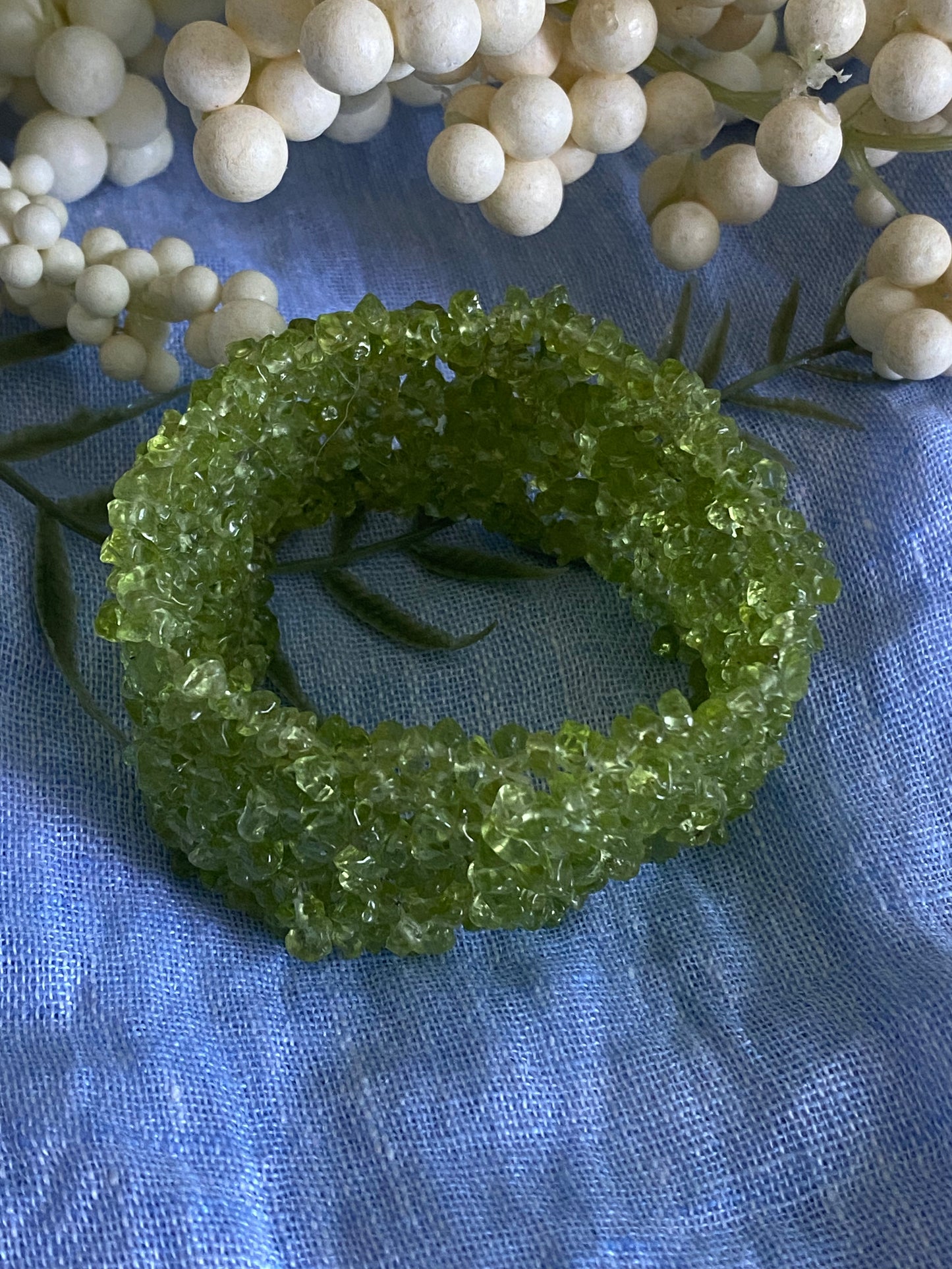 Natural Peridot Gem chips bracelet